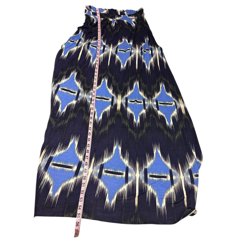 Banana Republic M Abstract Blue Ikat Maxi Halter Dress Modern Boho Modal - Picture 8 of 12